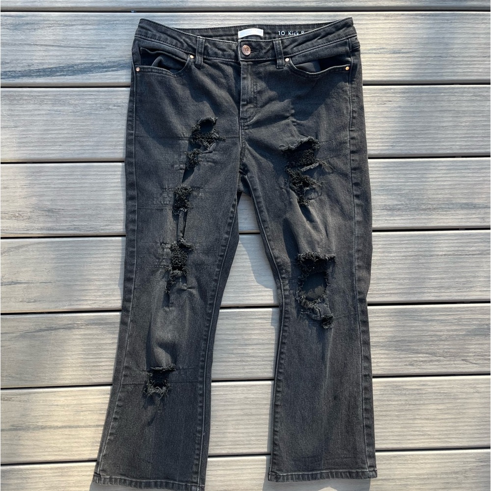 Lauren Conrad; Deep Grey/Black; Distressed/Ripped; Flared Style/Boot Cut Jeans